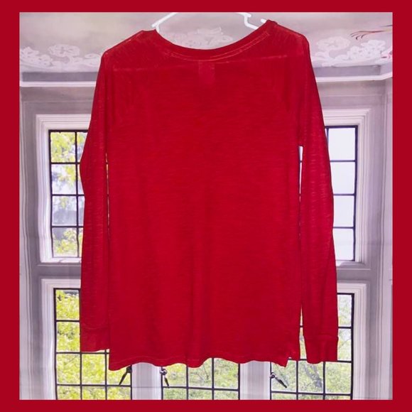 PINK Victoria's Secret Red Long Sleeve V-Neck Tee Logo Shirt - Size XS - Picture 5 of 7